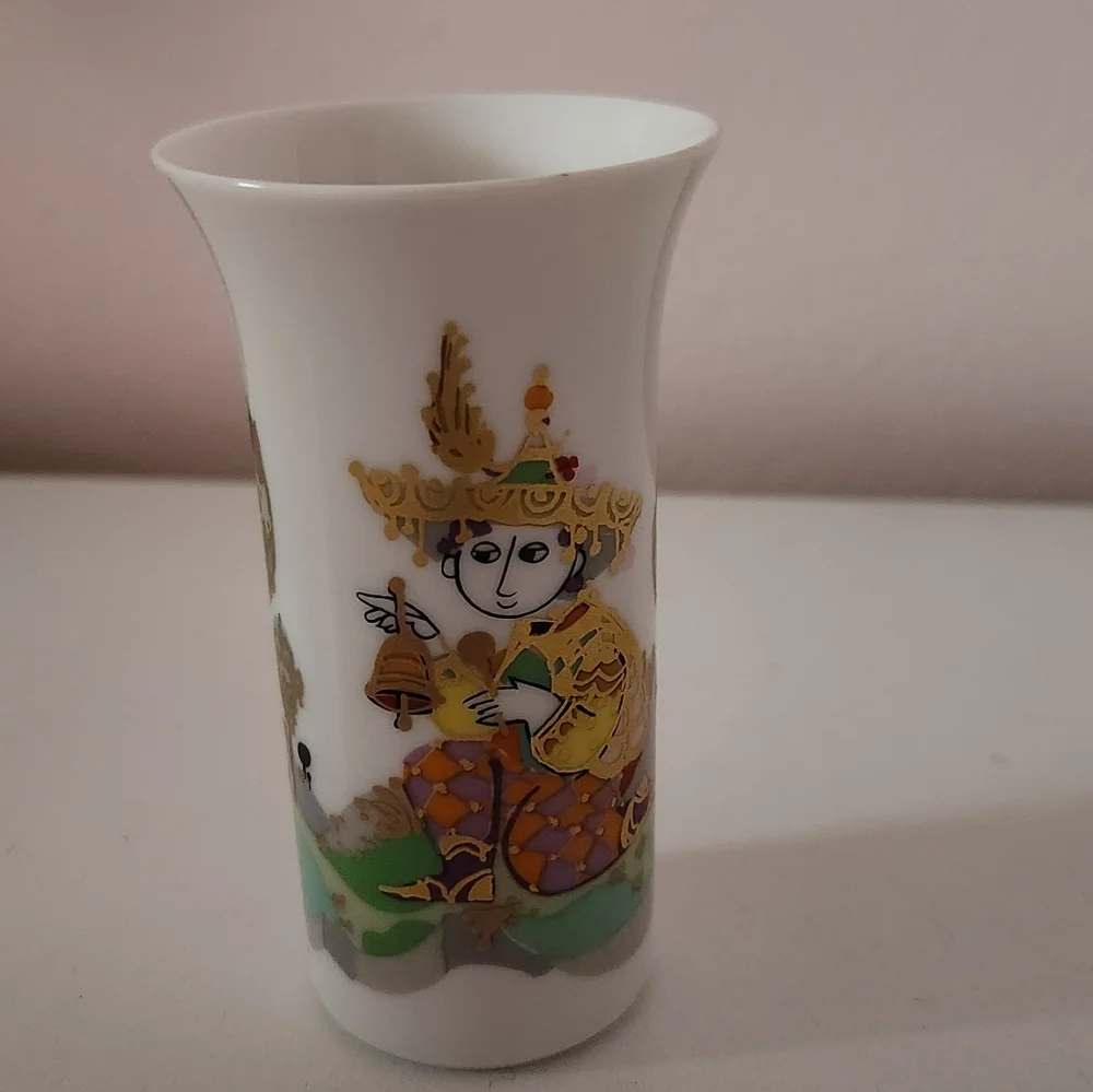 Rosenthal Bjorn Wiinblad Commedia Dell Arte Bud Vase Musician Bell Player 3.5